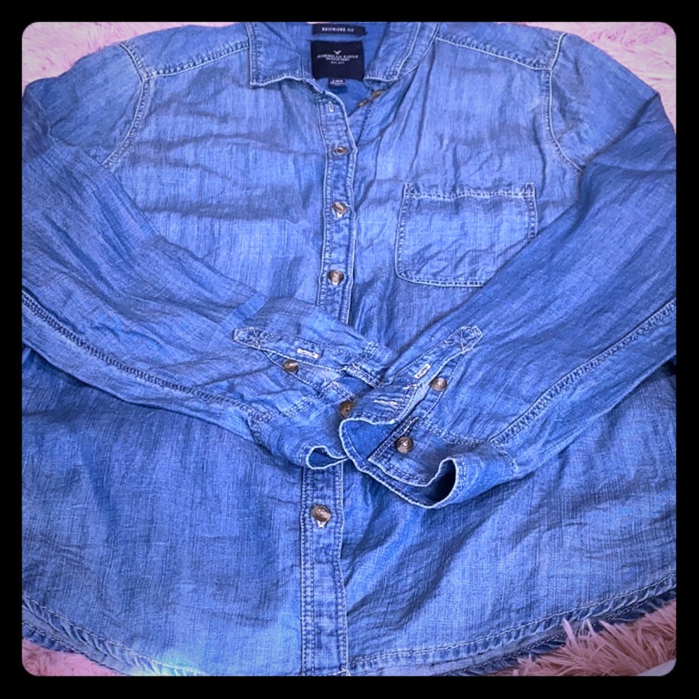 Gently Used AE Denim Button Down Shirt Size L